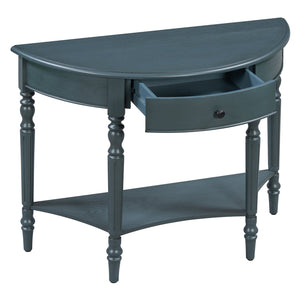 English Elm Trexm Farmhouse Half Moon Entryway Console with Drawer Open Shelf Pine Legs Navy N715P383795M