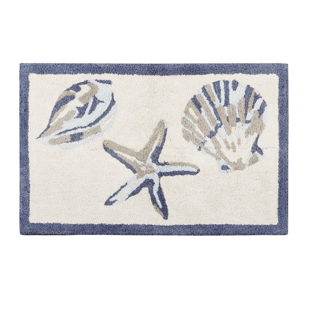 JLA Home Madison Park - Reversible High-Pile Tufted Bath Rug Coastal Shell & Seaside Motifs, Plush Cotton, Machine Washable MP72-5842