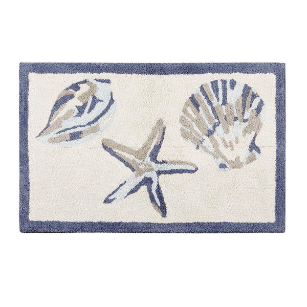 JLA Home Madison Park - Reversible High-Pile Tufted Bath Rug Coastal Shell & Seaside Motifs, Plush Cotton, Machine Washable MP72-5842