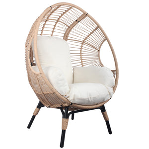 English Elm 3 Pieces Patio Egg Chairs (Model 2) With Side Table Set,Natural Color Pe Rattan and Beige Cushion