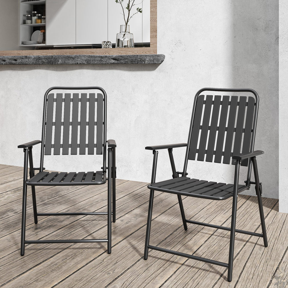English Elm Brown Folding Patio Chair Set of 2 Wpc Slat Steel Frame Outdoor Seating 350lb W3979P392931