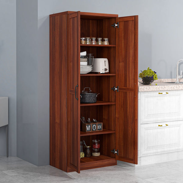 English Elm Homcom 63" Freestanding Kitchen Pantry With 5 Shelves, Adjustable Storage & Stylish Design In Tan W2225P229385