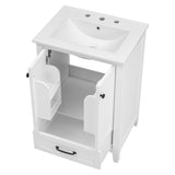 English Elm 24" Bathroom Vanity With Sink, Bathroom Vanity Cabinet With One Drawer and Doors, Solid Wood and Mdf, White