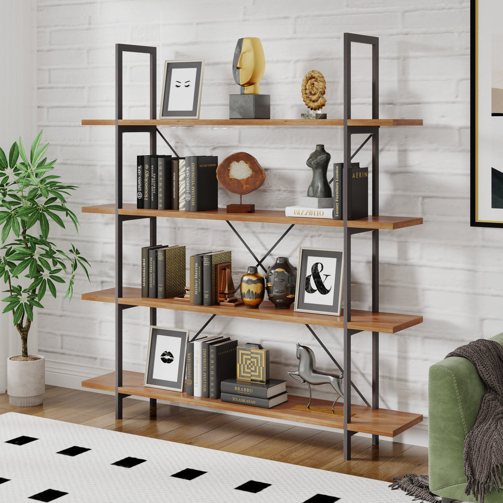 English Elm Christopher Knight Home® - BOOKCASE Industrial Antique Black Metal & Firwood Etagere Bookshelf with X-Frame Iron Support, 79.25"L N771P239470G