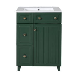 English Elm 24" Forest Green Bathroom Vanity Cabinet with Ceramic Sink, Soft-Close Door, 2 Drawers, Open-Back Access for Easy Plumbing and Durable Solid-Wood Frame N729P264336G