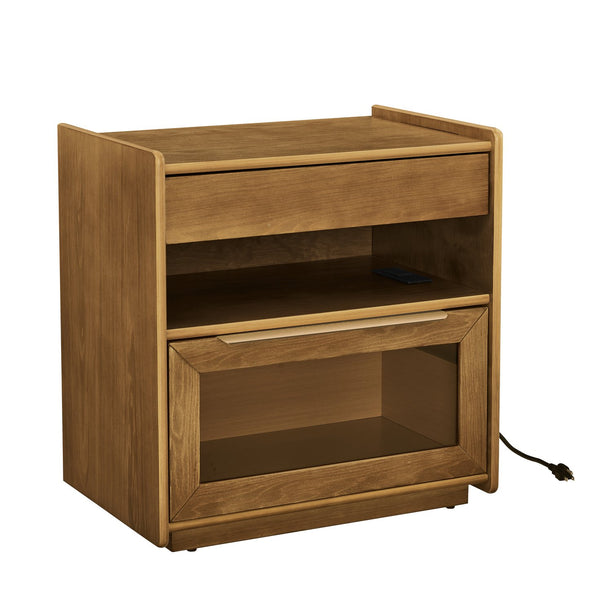 English Elm Mid Century Modern Nightstand With Charging Station, 2 Drawers & Open Shelf For Stylish Storage Solutions W1801P303392