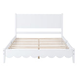 English Elm Full Size Wood Platform Bed Frame, Retro Style Bed With Rectangular Headboard,No Need Box Spring,White