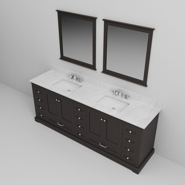 English Elm Espresso Double Bath Vanity 84" With Carrara Marble Top, Chrome Faucet Set & 34" Mirrors Included B2731S01043