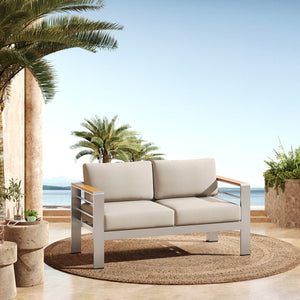 English Elm Christopher Knight Home® - Cora Outdoor Aluminum Loveseat - Lightweight, Stylish Silver Frame With Beige Cushion For Comfort N775P210696S