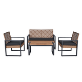 English Elm 4-Piece Patio Furniture Set Outdoor Balcony Porch Garden Backyard Lawn Furniture Acacia Wood Table Top, Morden Black and Light Brown