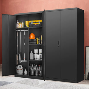 English Elm Black Steel Lockable Wardrobe with Hanging Rod Adjustable Shelves for Organized Storage Black W1247P372607