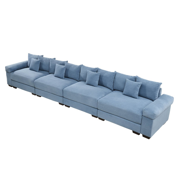 English Elm 170" Oversized Cloud Modular Sectional Couch - Luxurious Corduroy, Ergonomic Design, 12 Pillows, Blue W714S01353