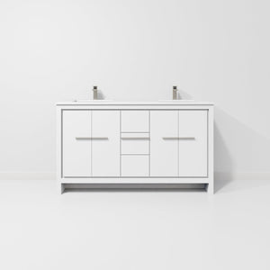 English Elm White Double Bath Vanity With Cultured Marble Top & Stylish Gun Metal Faucet - Elegant Storage Solution B2731P259481-GIGA