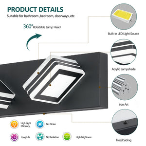 English Elm Matte Black 3-Light LED Vanity Light Fixture Up/Down Dimmable Iron Acrylic Modern Bathroom Lamp W2312P374870