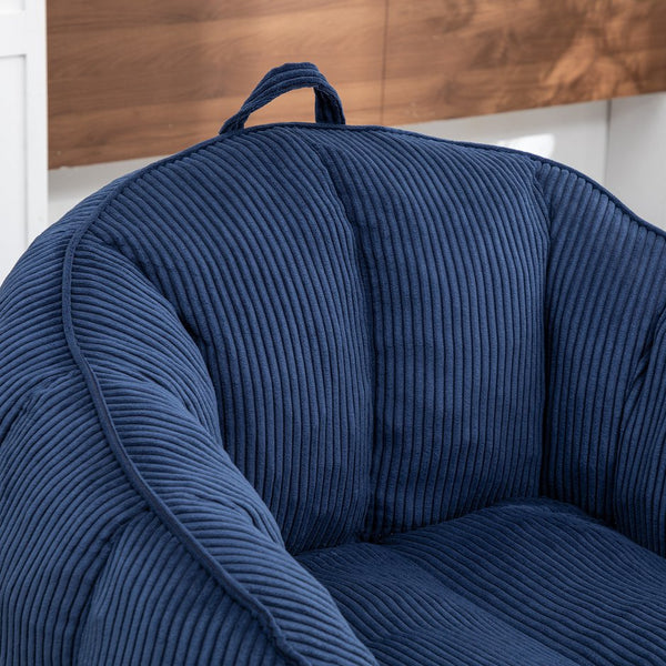 English Elm Giant Corduroy Bean Bag with Armrests Shredded Foam Lounge Chair for Living Room Dark Blue W2200P442629