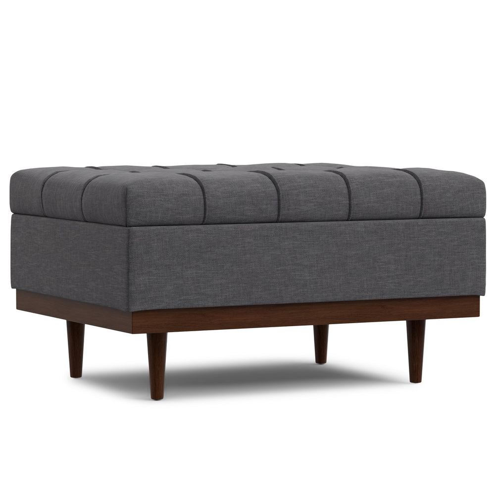 English Elm Mariah Tufted Storage Ottoman Coffee Table with Lift-Up Lid, Vegan Leather, Walnut Base, Multipurpose Seating Gray B136P252696