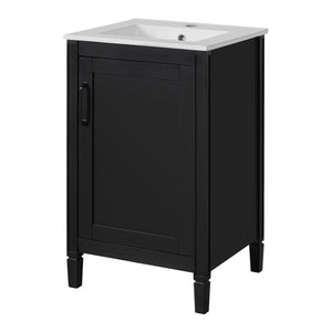 English Elm 20" Black Bathroom Vanity with Ceramic Sink, Soft-Close Door, U-Shaped Adjustable Shelf & Door Racks N729P299364B