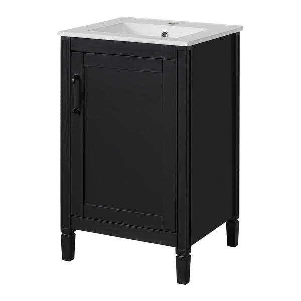 English Elm 20" Black Bathroom Vanity with Ceramic Sink, Soft-Close Door, U-Shaped Adjustable Shelf & Door Racks N729P299364B