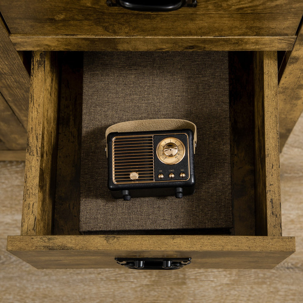 English Elm HOMCOM Rustic Industrial Sideboard Buffet Cabinet with 4 Drawers, Adjustable Shelf & Coffee Bar Top Brown W2225P217718