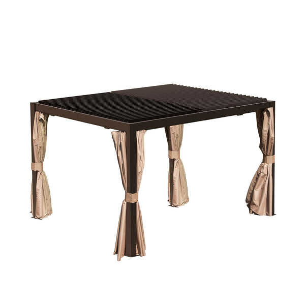 English Elm 10x12 Modern Brown Louvered Pergola with Dual Adjustable Aluminum Louvers, Gutter, Secure Mounting W1859S00124