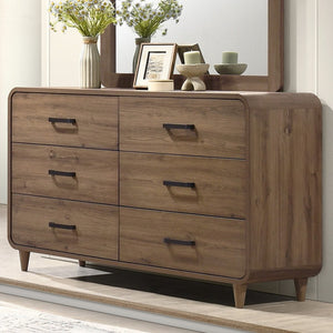 English Elm 1pc Contemporary Six Drawer Wooden Dresser Warm Light Brown Finish Bedroom Storage B2741P482265