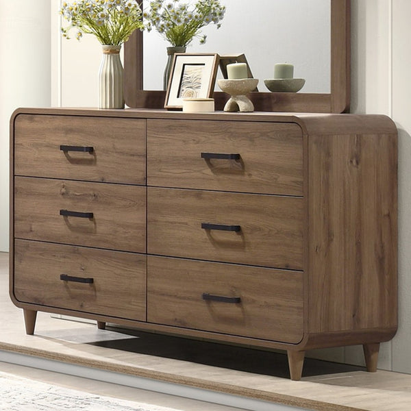 English Elm 1pc Contemporary Six Drawer Wooden Dresser Warm Light Brown Finish Bedroom Storage B2741P482265