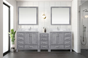 English Elm Distressed Grey Double Bath Vanity 92" W x 22" D with Carrara Marble Top, 14 Drawers & Chrome Faucets B2731S01190