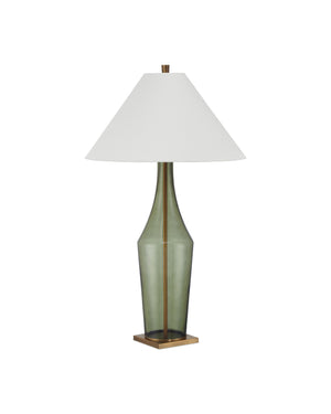 Currey & Company Olive Green Table Lamp - Elegant Glass Design, Antique Brass Base, 33.5" Tall - Warm Home Accent Green Glass ,Metal 6000-1010-currey-company