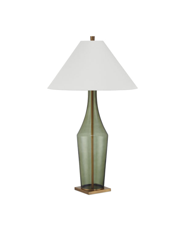 Currey & Company Olive Green Table Lamp - Elegant Glass Design, Antique Brass Base, 33.5" Tall - Warm Home Accent Green Glass ,Metal 6000-1010-currey-company