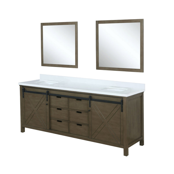 English Elm Rustic Double Bath Vanity 80 in. W x 22 in. D with Cultured Marble Top, Soft-Close Drawers & Mirrors B2731S00906