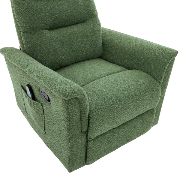 English Elm Manual Recliner Swivel Rocker Boucle Chair with 8-point Massage for Nursery or Living Room Green N763P363763F