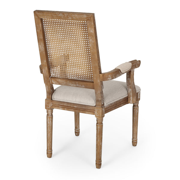 English Elm Dining Chairs Set of 2 Cane Back Rubberwood Armchair French Country Upholstered Seat N769P433301M