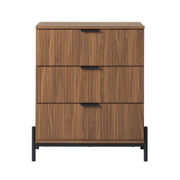 English Elm Walker Edison - Mid-Century 3-Drawer Chest in Mocha Coffee Finish — Reeded Fronts, MDF Durability, Metal Glides, Tab Pulls B185P169066