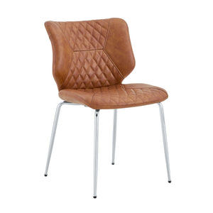 English Elm Dark Oil Waxed Faux Leather Dining Chair Set with Diamond Tufted High Back Metal Legs Brown W3493P444745