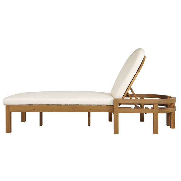 English Elm Trexm Solid Acacia Outdoor Chaise Lounge Arched Recliner for Poolside Patio Deck Light Teak N715P403786D