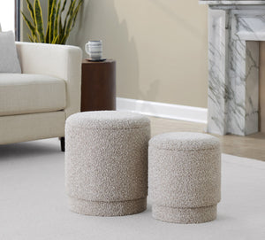 English Elm Ottoman Set Nesting Storage Cubes Upholstered in Rich Fabric for Modern Living Spaces Light Brown B202P471502