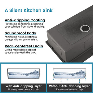English Elm Stainless Steel Handmade Matte Black Single Bowl Overmount Kitchen Sink Deep Basin T3177P370629