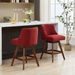 English Elm Counter Curved Back Swivel Barstool Set of 2 with Thick Foam & Steel Spring Cushion, 360° Rotation, 300lb Capacity WINE RED W1143P237898