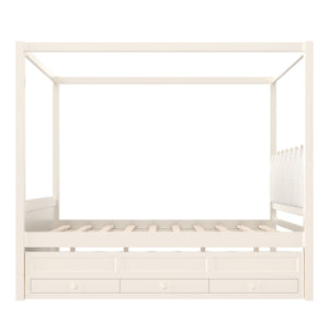 English Elm Full Bunk Bed with Trundle Bookshelf Storage Pine Frame Car Design for Kids W1580S00317