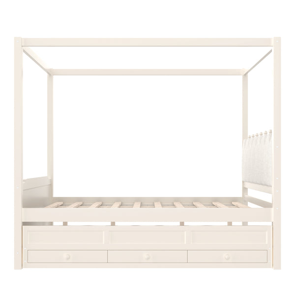 English Elm Full Bunk Bed with Trundle Bookshelf Storage Pine Frame Car Design for Kids W1580S00317