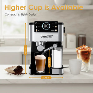 English Elm Geek Chef 20 Bar Espresso Maker with Auto Frother and Led Touchscreen for Home W1002P427607