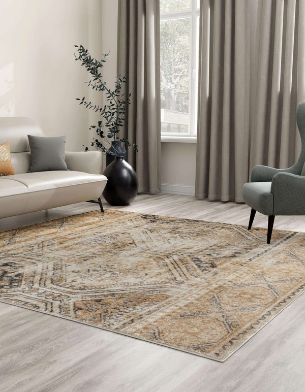 Unique Loom Chateau Jackson Machine Made Trellis Rug Blue Beige, Brown/Gray/Ivory/Blue 7' 1" x 7' 1"