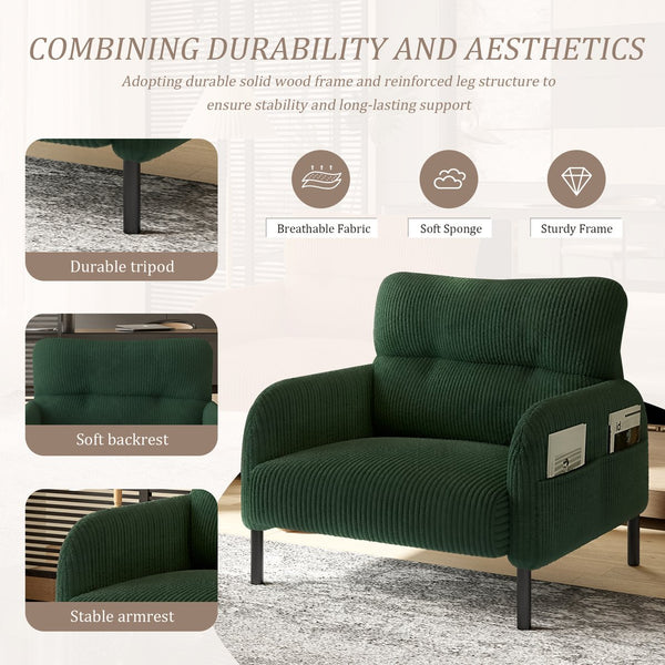 English Elm United We Win Corduroy Accent Chair Wide Seat Foam Cushion Living Room Lounge Emerald W1568P386163