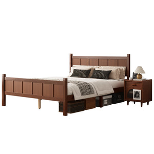 English Elm Queen Platform Bed Shaker Farmhouse Style with Vertical Slat Headboard and Wood Grain Finish Dark Walnut N733P422480P