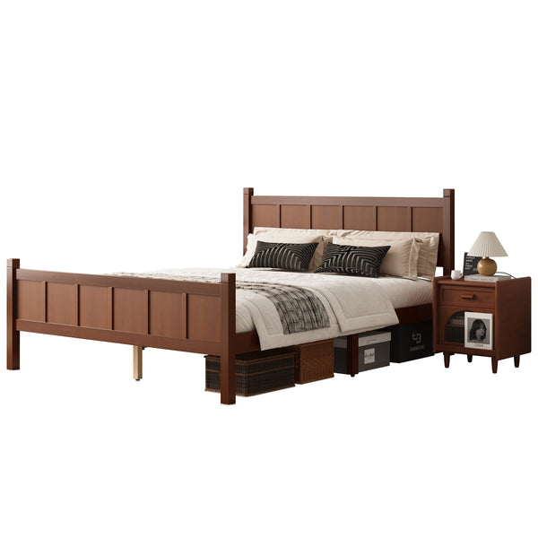 English Elm Queen Platform Bed Shaker Farmhouse Style with Vertical Slat Headboard and Wood Grain Finish Dark Walnut N733P422480P