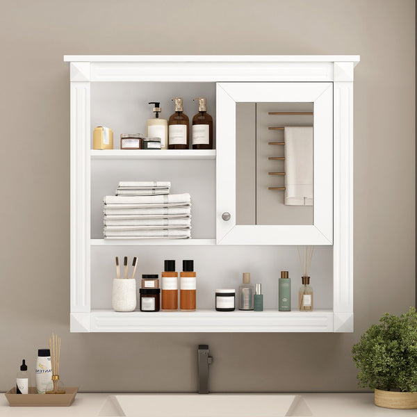 English Elm 32'' Bathroom Wall Cabinet Mirror — 32-inch Wall-Mounted Medicine Cabinet with Adjustable Shelves for Streamlined Bathroom Storage and Stylish Organization White N710P254922K