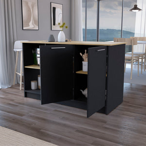 English Elm Mercury Kitchen Island with 59" Spacious Countertop, Dual Cabinets & Open Shelves — Modern Storage B128S00036