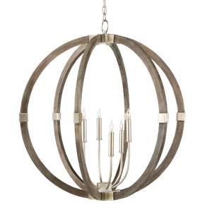 Bastian Gray Orb Chandelier - Elegant Wrought Iron & Wood Light Fixture with Adjustable Height Options