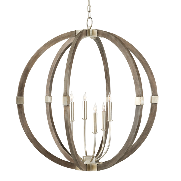 Bastian Gray Orb Chandelier - Elegant Wrought Iron & Wood Light Fixture with Adjustable Height Options