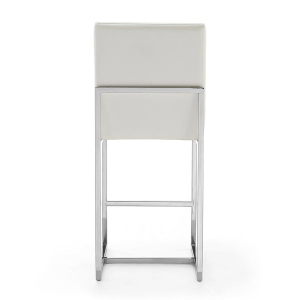 English Elm Element Metal Upholstered Counter Stool with Chrome Frame, Faux Leather Seat, Padded Comfort, 24.8" Seat Height White B365P398040